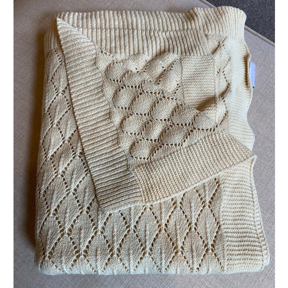 Shabby Chic Rachel Ashwell Knit Lace Throw Ivory/Yellow, Very Good Pre-owned